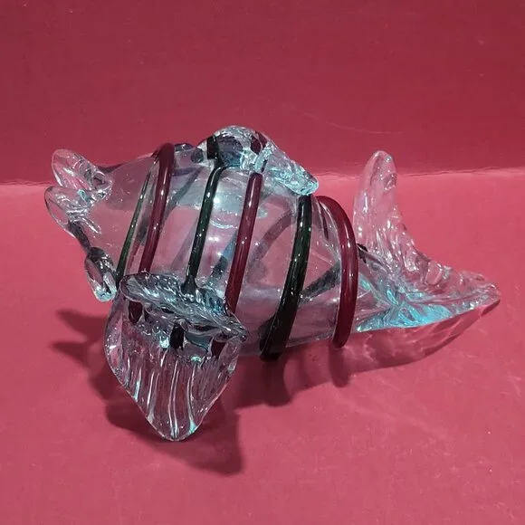 Decorative Fish Sculpture Blown Glass Colorless Red Green Colored Foil Fusions